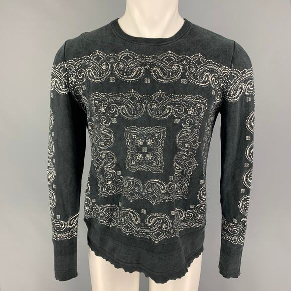 GIVENCHY Size S Black White Paisley Silk Distressed Pullover - Picture 1 of 1